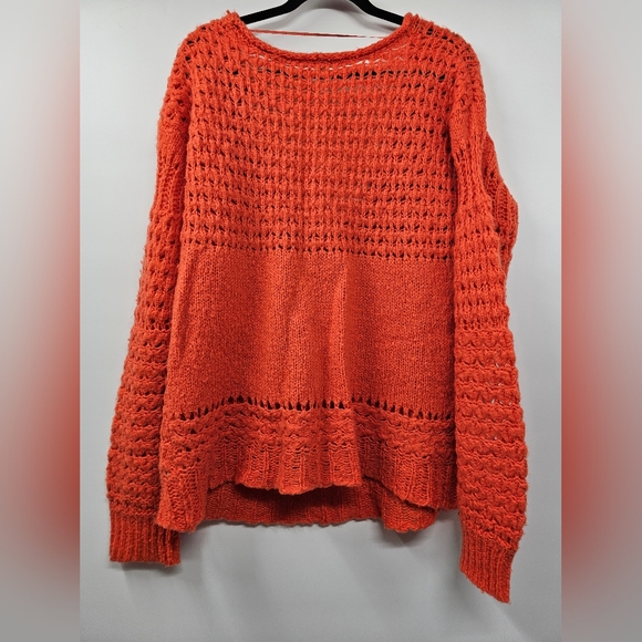 𝅺FREE PEOPLE ORANGE Crashing Waves Pullover Chunky Knit Oversize Sweater Size S - Picture 4 of 11